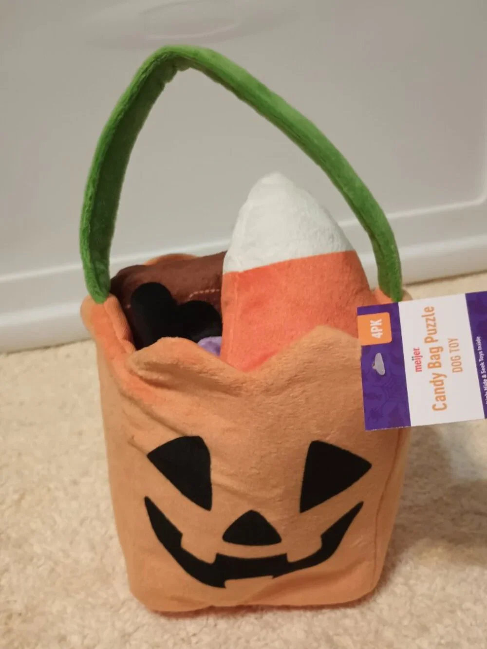 4 Piece Halloween Candy Bag Puzzle Plush Dog Toy